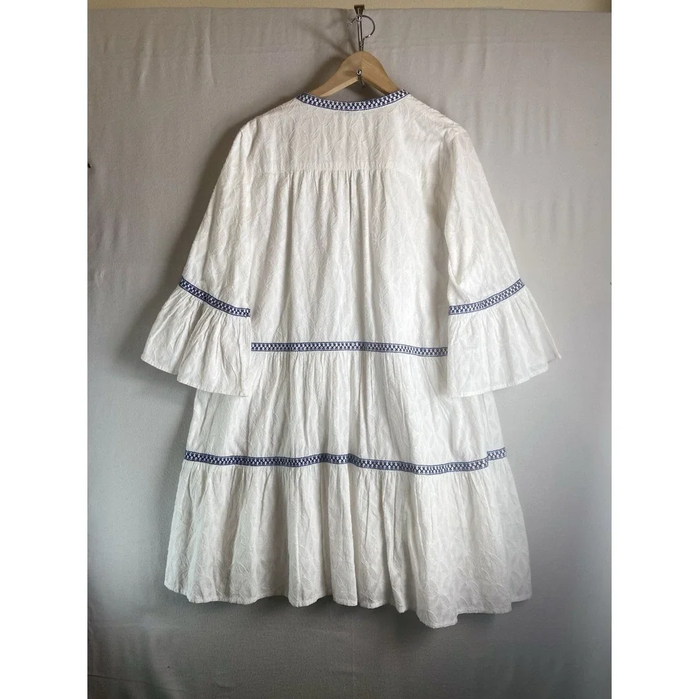 Tommy Bahama Cotton Clip Embroidered Tiered Cover Up Dress White & Blue Size XL - Picture 5 of 11